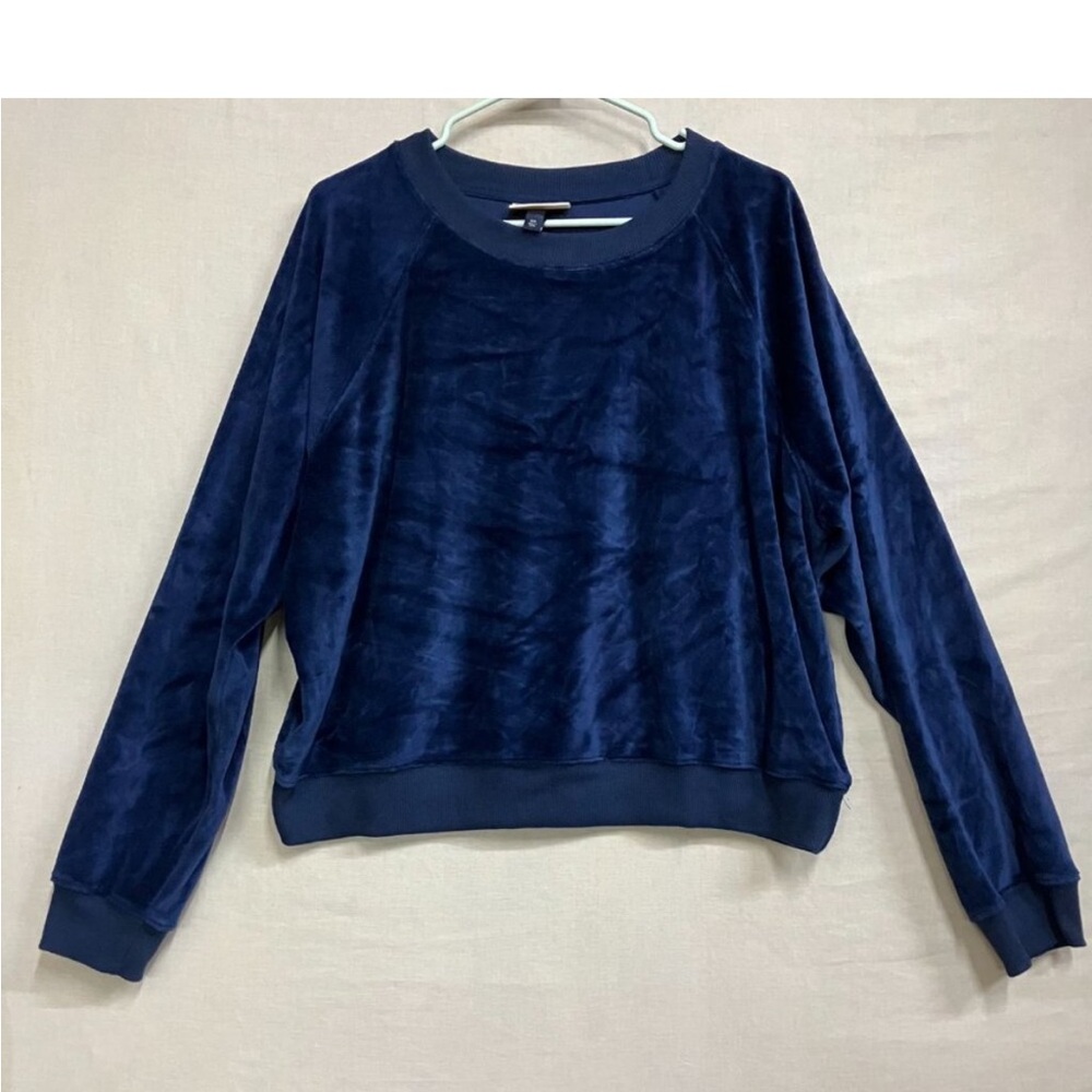Universal Thread Leisure Studio Velour Velvet Pullover sweater Medium Navy Blue - Picture 2 of 5